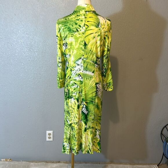 Escada tropical Vibrant Green Patterned long sleeve midi dress size 40 Medium - Picture 5 of 10